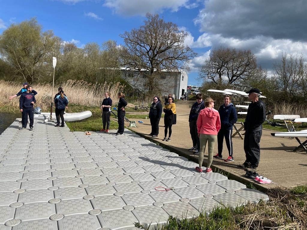 Group instruction at boathouse